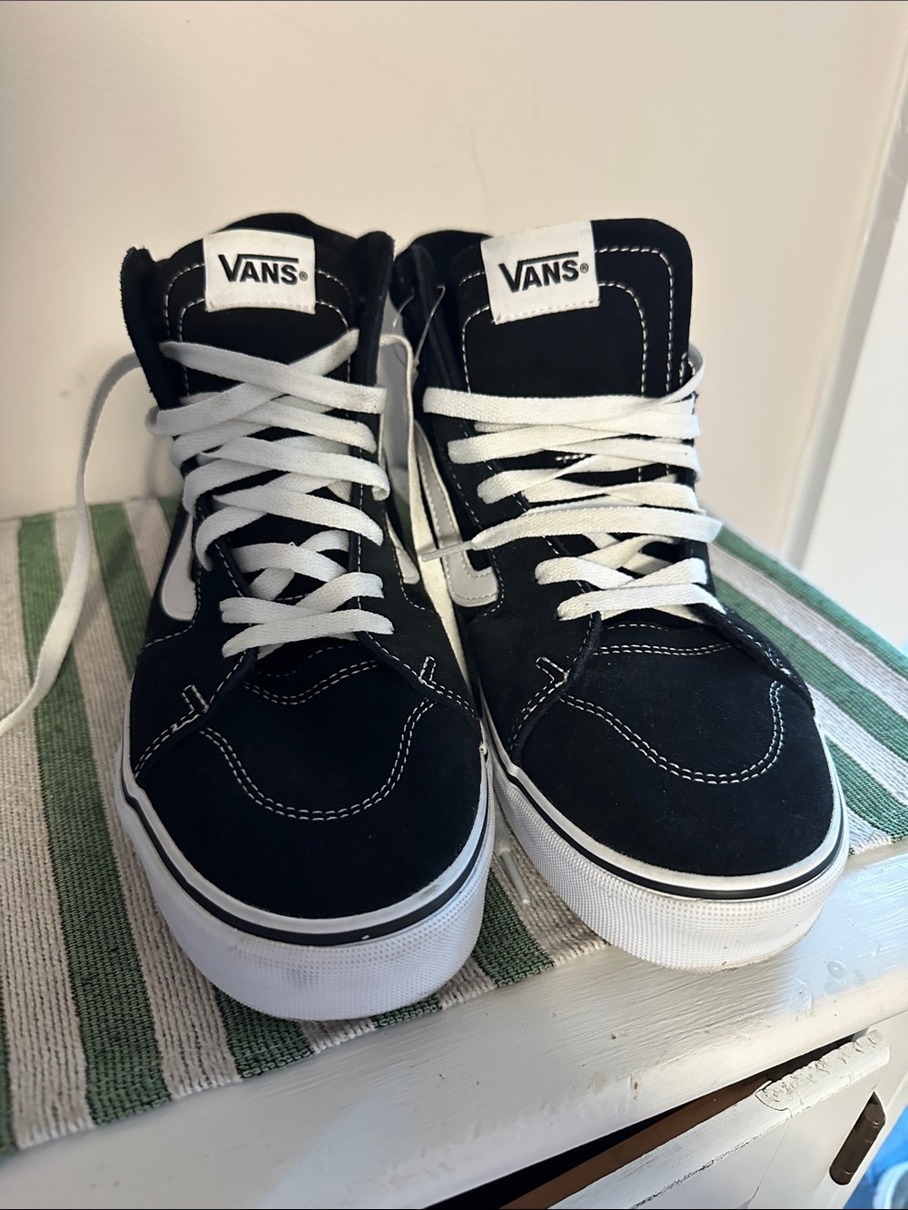 Vans Black and White High-Top Skate Sneakers